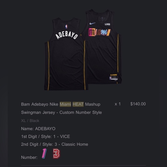 Bam Adebayo Nike Miami Heat Mashup Black Swingman Jersey Vice Classic Size XL - Picture 13 of 13